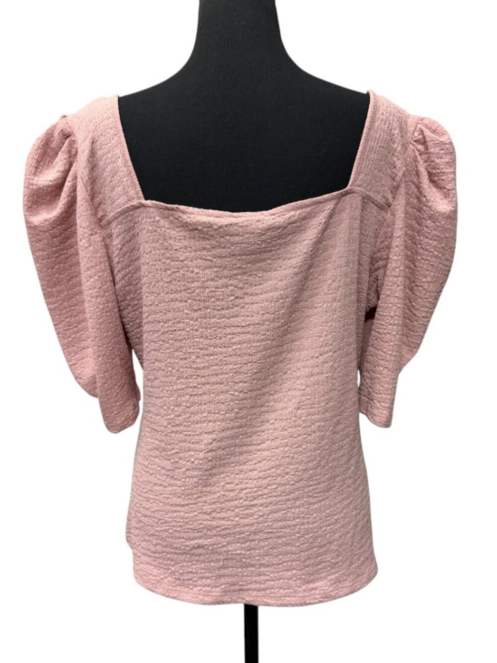 Marc New York Andrew Marc Blush Pink Textured Puff Sleeve Sweetheart Neck Top L - Picture 4 of 9